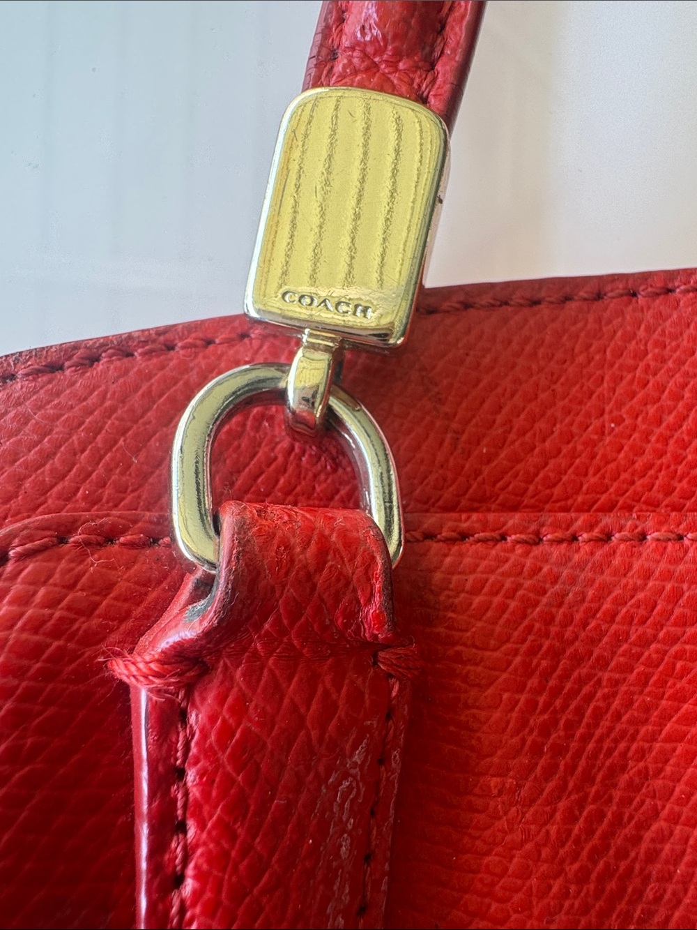 Coach Red Leather Tote with Gold Hardware - Picture 3 of 12